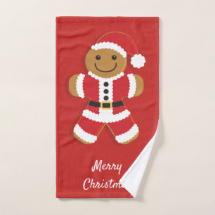Santa Gingerbread Man Christmas Bath Towel Set