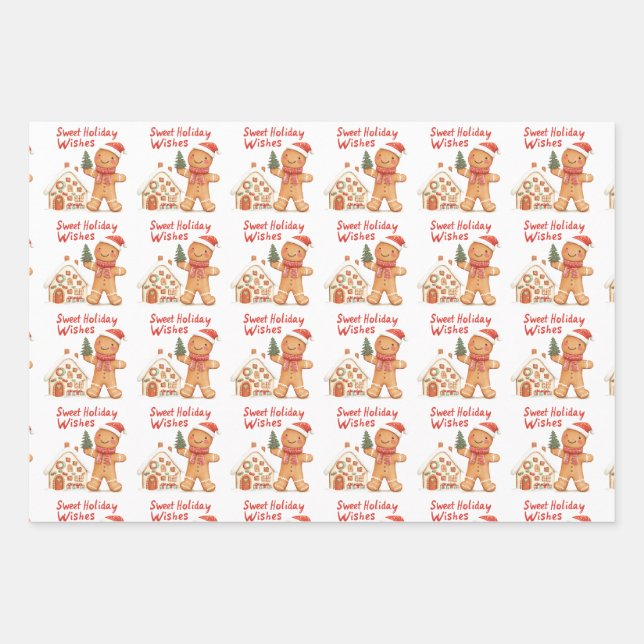 Santa Gingerbread Man Christmas Wrapping Paper Sheet (Front)