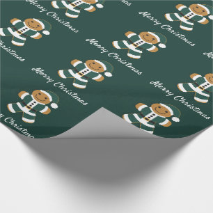 Santa Gingerbread Man Green Wrapping Paper