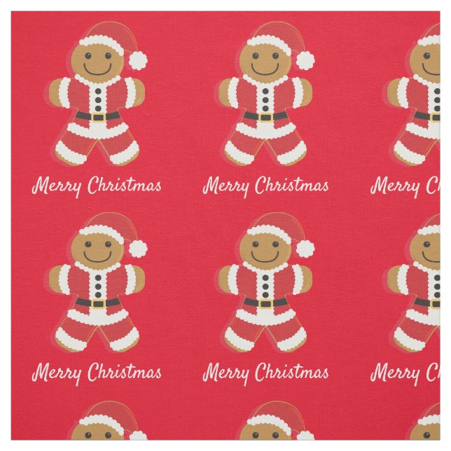 Santa Gingerbread Man Merry Christmas Fabric (Swatch)