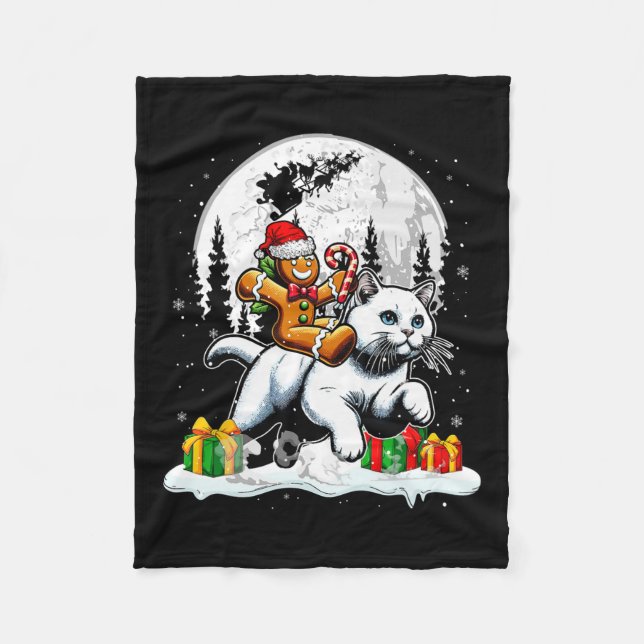 Santa Gingerbread Riding Cat Christmas Kids Toddle Fleece Blanket (Front)
