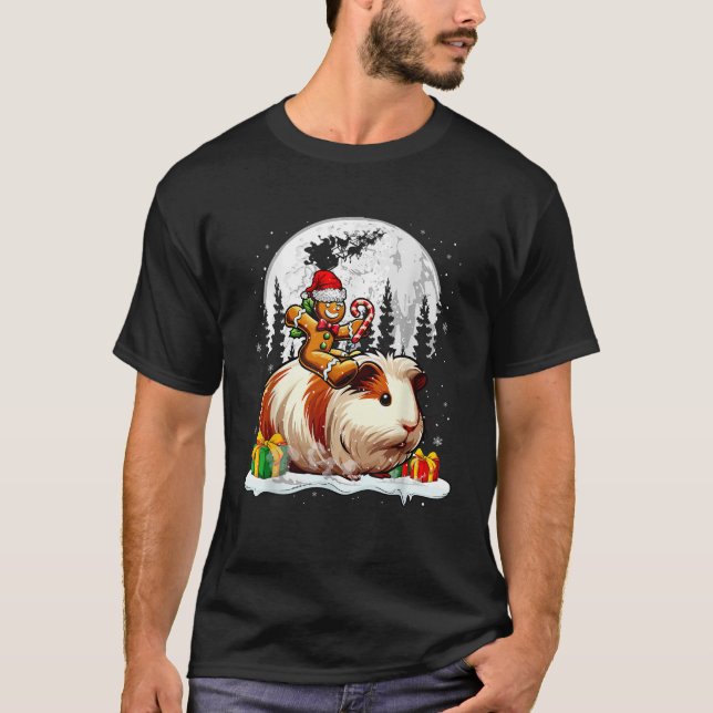 Santa Gingerbread Riding Guinea Pig Christmas Kids T-Shirt (Front)