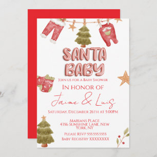 Santa Girl Boy Holiday Baby Shower Invitation