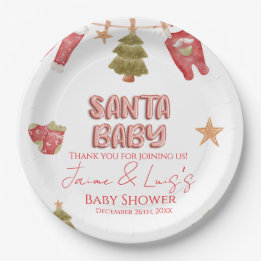 Santa Girl Boy Holiday Baby Shower   Paper Plate