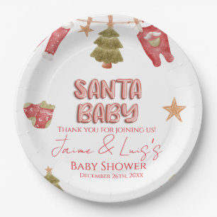 Santa Girl Boy Holiday Baby Shower   Paper Plate