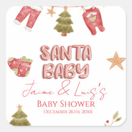 Santa Girl Boy Holiday Baby Shower   Square Sticker