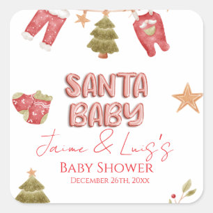Santa Girl Boy Holiday Baby Shower Square Sticker
