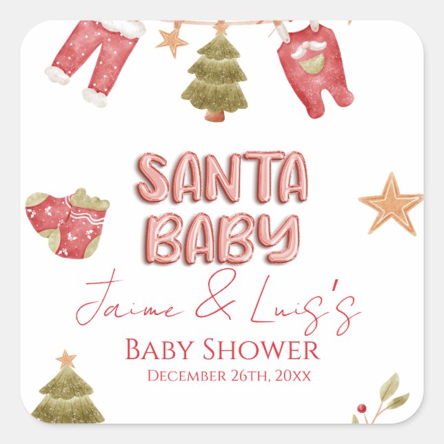 Santa Girl Boy Holiday Baby Shower   Square Sticker (Front)