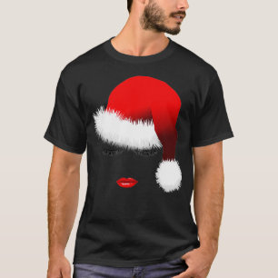 Santa Girl Eyelashes Lips Santa Hat Christmas T-Shirt