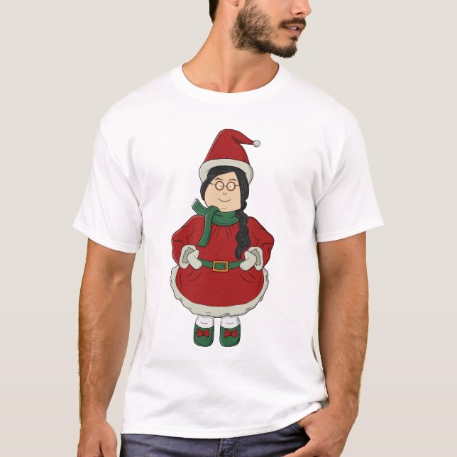 Santa Girl in Red Dress T-Shirt (Front)