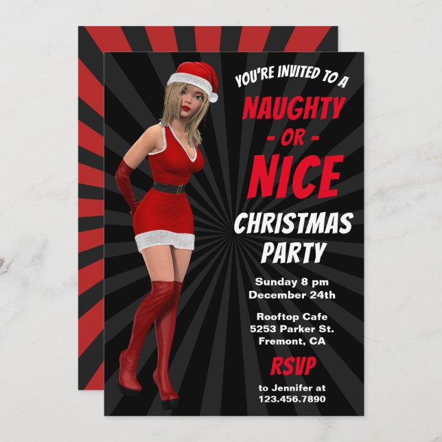 Santa Girl Naughty or Nice Christmas Party Invite (Front/Back)