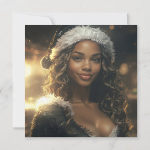 Santa Girl On Christmas Market Card