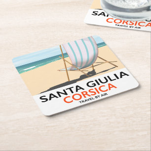Santa Giulia Corsica "travel by air" beach poster Square Paper Coaster