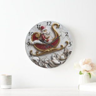 Santa gliding in a festive sleigh large clock