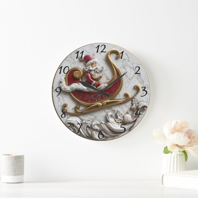 Santa gliding in a festive sleigh large clock (Home)