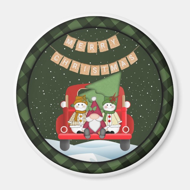 Santa Gnome and Snowmen Magnet (Front)