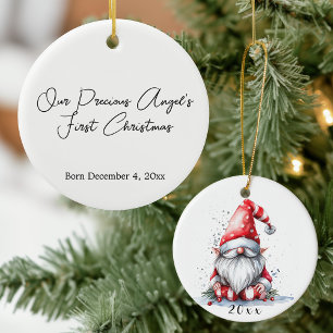 Santa Gnome Baby's First Christmas Ceramic Ornament