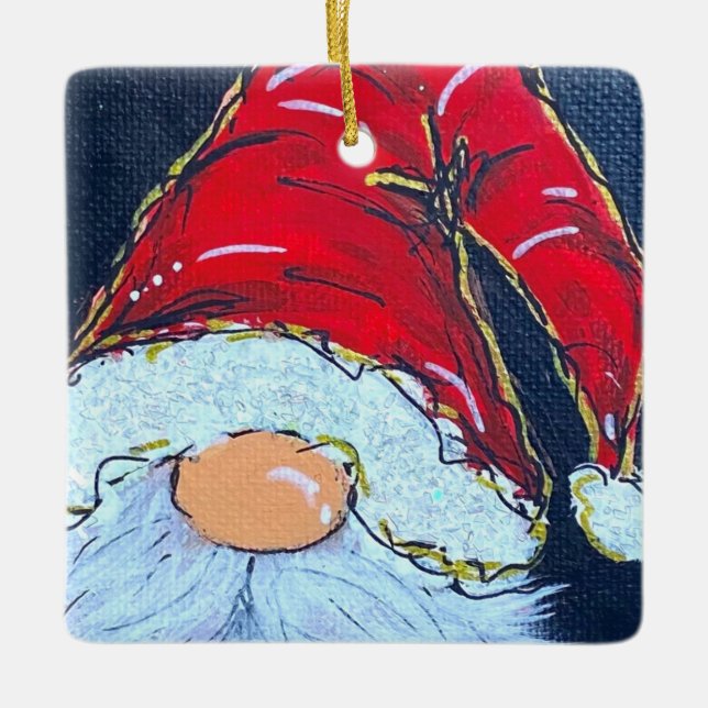 Santa Gnome Ceramic Ornament (Front)