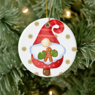 Santa Gnome Ceramic Ornament