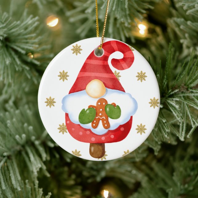 Santa Gnome Ceramic Ornament (Tree)