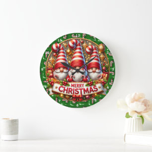 Santa & Gnome Cheer" - Festive Christmas Wall Large Clock