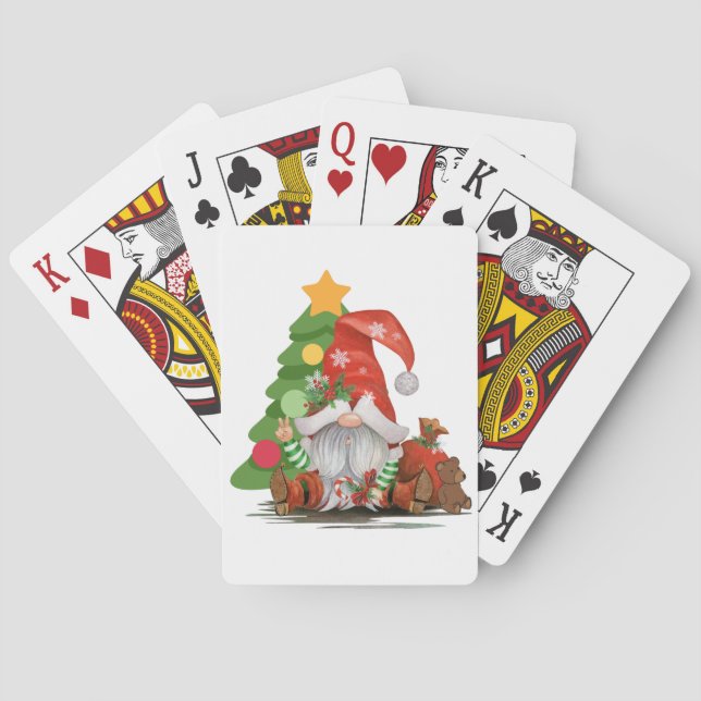 Santa Gnome- Funny Christmas Gnome Design  T-Shirt Playing Cards (Back)