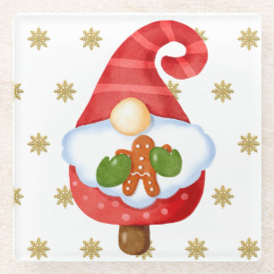 Santa Gnome  Glass Coaster