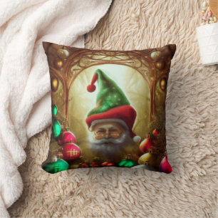 Santa Gnome In A Christmas Fantasy Background Cushion