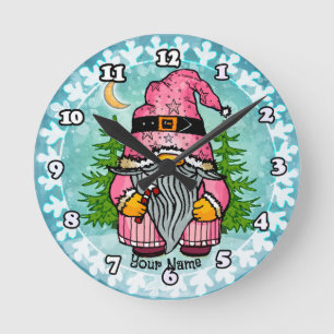 Santa Gnome  Round Clock