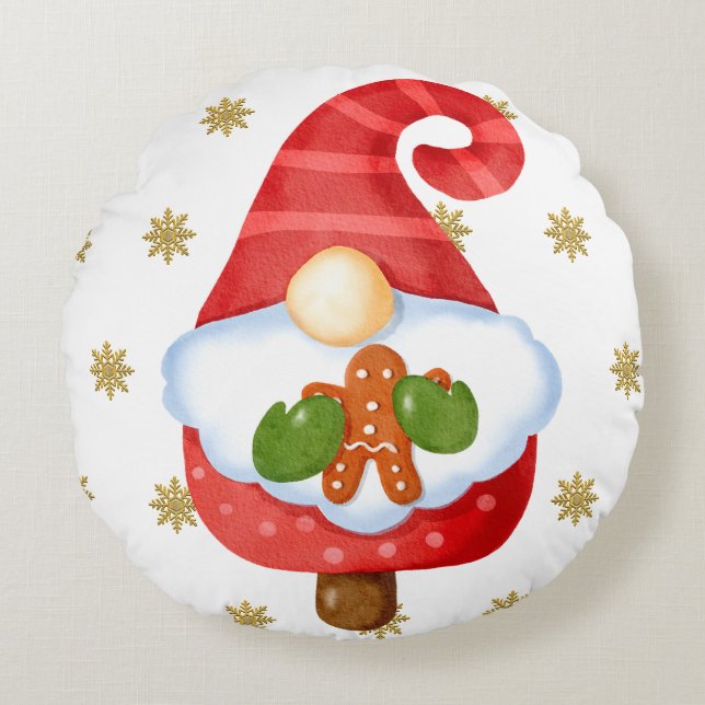 Santa Gnome  Round Cushion (Front)
