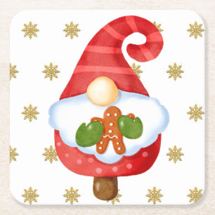 Santa Gnome Square Paper Coaster