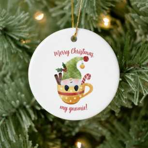 Santa Gnome Watercolor Ceramic Ornament