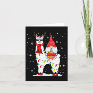 Santa Gnomes Riding Llama Reindeer Christmas Light Card