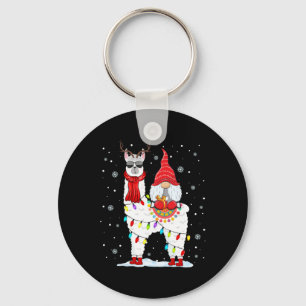 Santa Gnomes Riding Llama Reindeer Christmas Light Key Ring