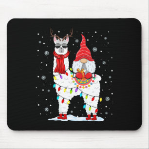 Santa Gnomes Riding Llama Reindeer Christmas Light Mouse Pad