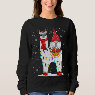 Santa Gnomes Riding Llama Reindeer Christmas Light Sweatshirt