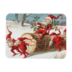 Santa gnomes sliding on a log magnet