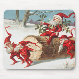 Santa gnomes sliding on a log mouse pad