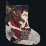 Santa Going Down Chimney Large Christmas Stocking<br><div class="desc">Santa Going Down Chimney</div>
