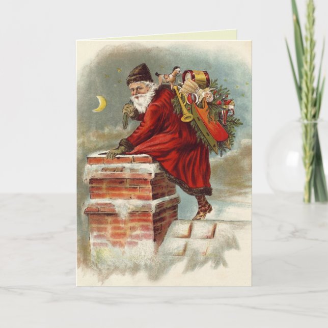 Santa going down the chimney holiday card (Front)