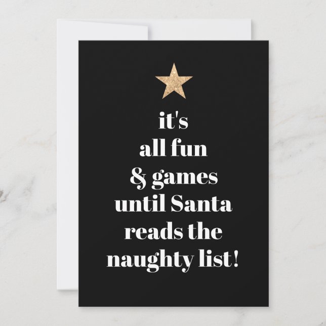 Santa Gold Star Modern Tree Font Funny Humour Quot Holiday Card (Front)
