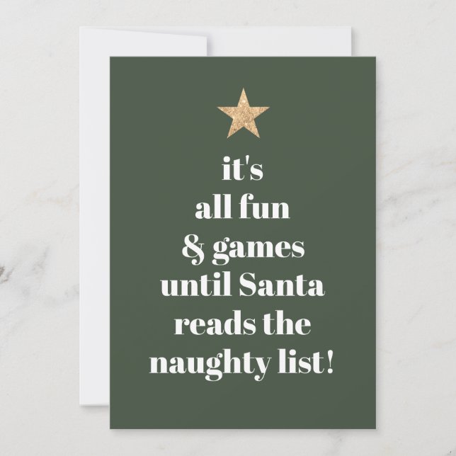Santa Gold Star Modern Tree Font Funny Quote Green Holiday Card (Front)