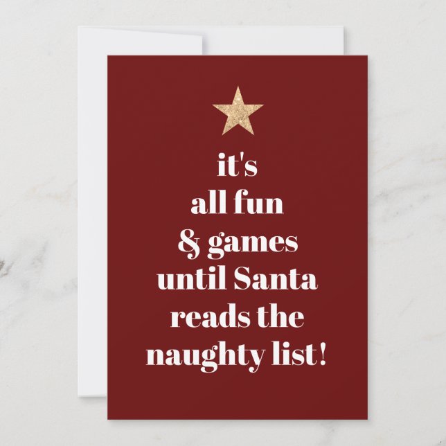 Santa Gold Star Modern Tree Font Funny Quote Holiday Card (Front)