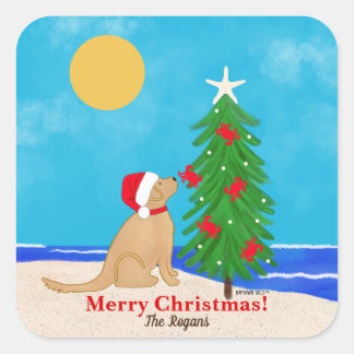 Santa Golden Dog Christmas Wishes Custom Stickers