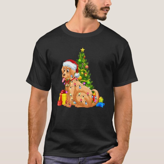 Santa Golden Retriever Christmas Lights Dog Xmas H T-Shirt (Front)