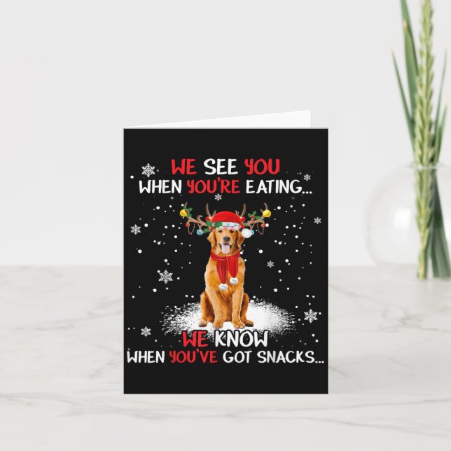 Santa Golden Retriever Reindeer Light Christmas Pa Card (Front)