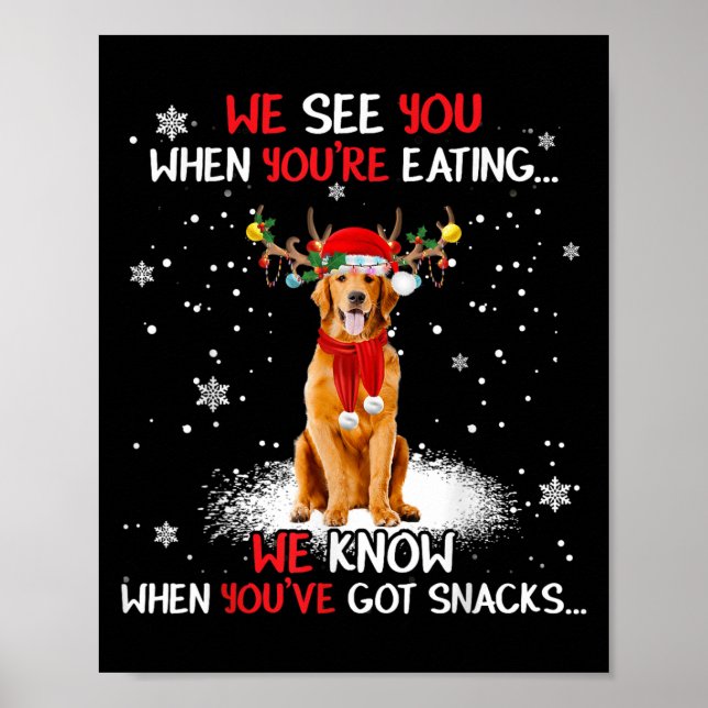 Santa Golden Retriever Reindeer Light Christmas Pa Poster (Front)