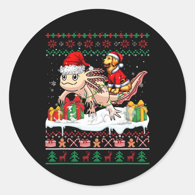 Santa Golden Retriever Riding Axolotl Christmas Sw Classic Round Sticker (Front)