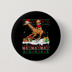 Santa Golden Retriever Riding Giraffe Christmas Sw 6 Cm Round Badge