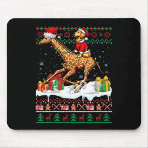 Santa Golden Retriever Riding Giraffe Christmas Sw Mouse Pad
